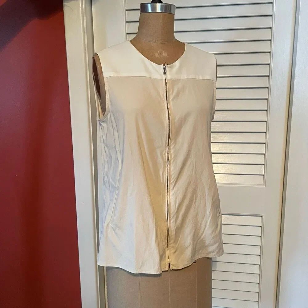 RAG & BONE | two tone ivory lewis silk zip up sleeveless blouse M